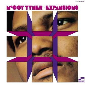 Album cover of 'Expansions' by McCoy Tyner with a geometric design and close-up of a person's face.
