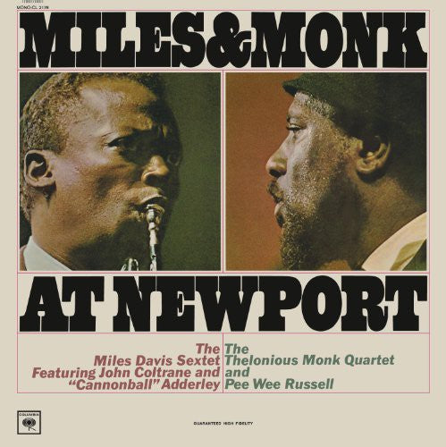 Album cover of 'Miles & Monk at Newport' featuring portraits of Miles Davis and Thelonious Monk.