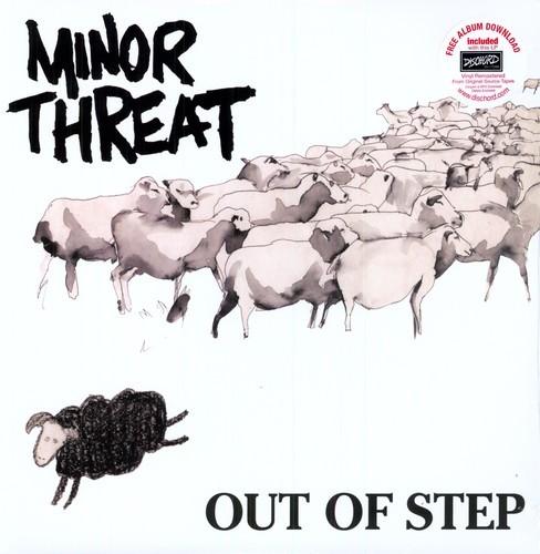 Album cover art for Minor Threat - Out Of Step featuring a black sheep among white sheep