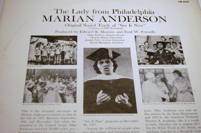 Vinyl record cover for Mirian Anderson's 'The Lady From Philadelphia' featuring five black and white photographs of Mirian Anderson and black text on a white background.
