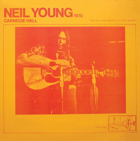 Album cover of Neil Young's performance at Carnegie Hall 1970 with a red and yellow color scheme.