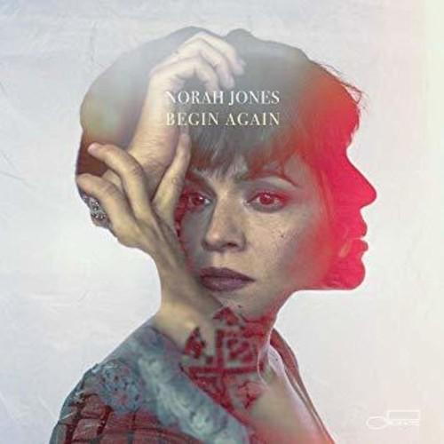 Album cover for 'Begin Again' by Norah Jones with a stylized portrait and abstract design.