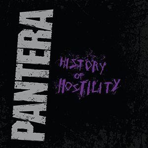 Vinyl record cover for Pantera album 'History Of Hostility' featuring the band's name in white and the album title in purple on a black background.