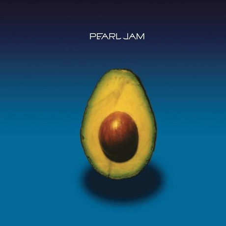 Avocado cut in half on a blue background with 'Pearl Jam' branding.
