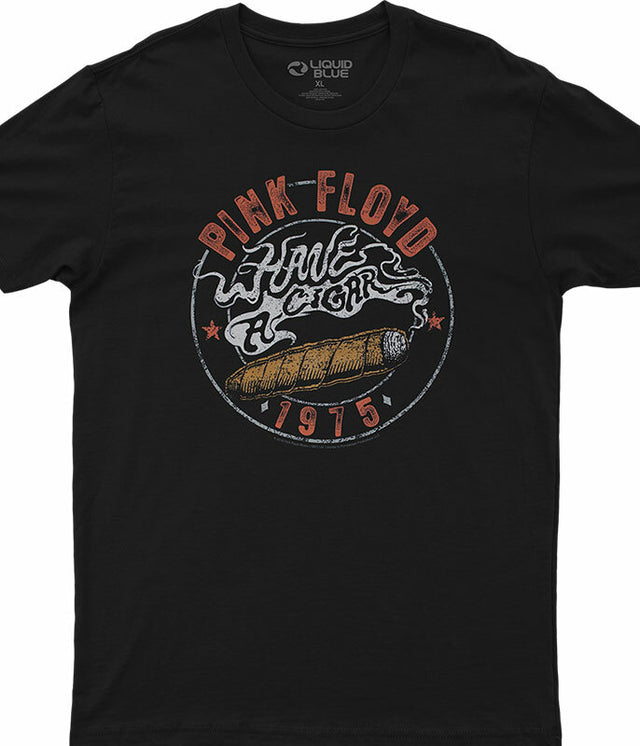 Black t-shirt with Pink Floyd - Gravy Train graphic and text '1975' on the front.