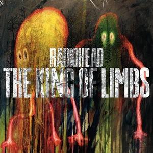 Album cover for Radiohead's King of Limbs featuring abstract, organic shapes in red and yellow tones with the band's name in white text.