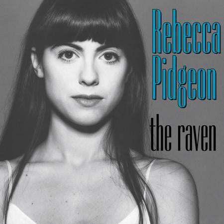 Black and white portrait of a woman with text 'Rebecca Pidgeon The Raven' on a gray background