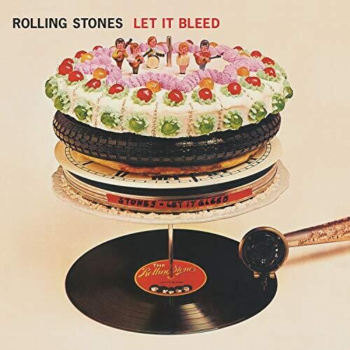 Album cover for 'Let It Bleed' by The Rolling Stones featuring a cake and vinyl record.