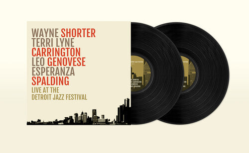 Cover art for 'Wayne Shorter - Live At The Detroit Jazz Festival' featuring a stylized cityscape with buildings and the Detroit Jazz Festival logo.