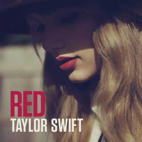 The image features the cover art for Taylor Swift's album 'Red'. It shows a close-up of Taylor Swift's face with a focus on her lips, which have a bold red color.
