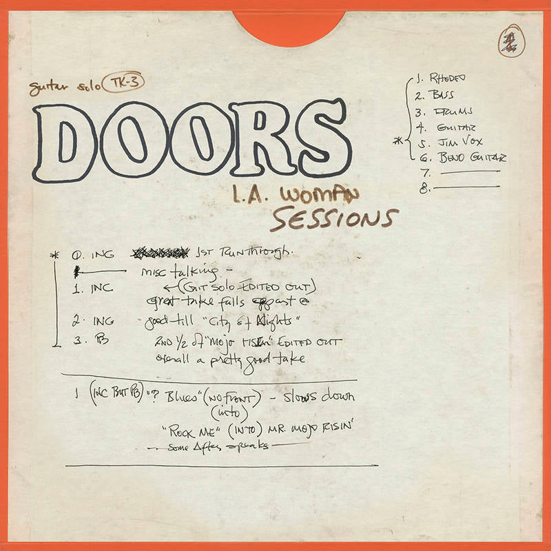 Album cover for 'The Doors L.A. Woman Sessions' with handwritten notes and tracklist.