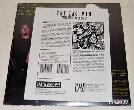 Rear cover of 'Crime Spree' by The Zag Men showing a picture of the band.
