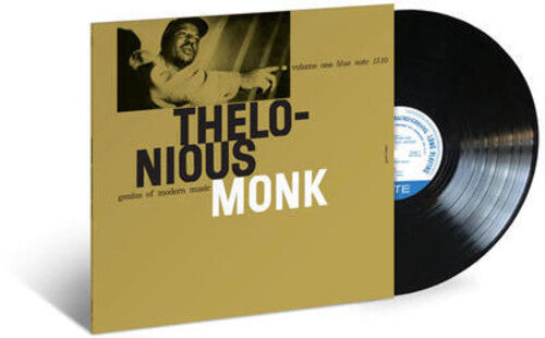 A vinyl record of Thelonious Monk titled 'Genius Of Modern Music'. The cover is beige with an image of Thelonious Monk and the record is black.