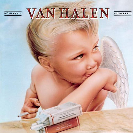 Van Halen - 1984 The album cover features a graphic of a young boy with wings, holding a cigarette and a record player. The text 'VAN HALEN' is displayed prominently at the top.