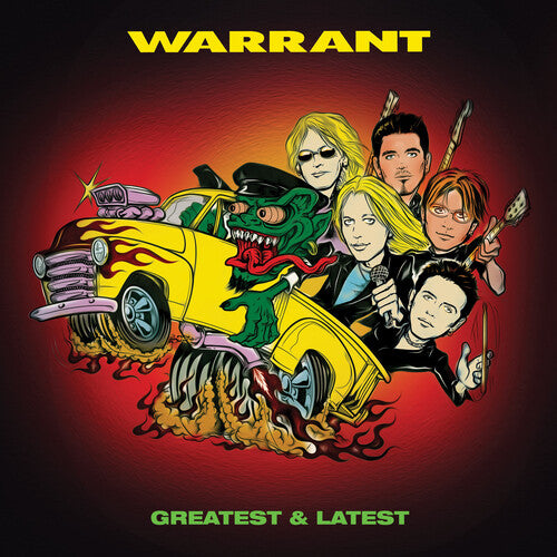 A colorful album cover art featuring cartoonish characters and a car, representing the band Warrant, with the title 'Greatest & Latest'.