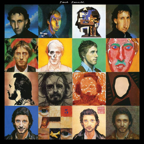 A collection of album cover art for The Who's 'Face Dances - 40th' vinyl record, featuring various colorful designs and portraits of band members.