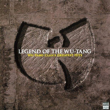 Vinyl record cover featuring the text 'LEGEND OF THE WU-TANG WU-TANG CLAN'S GREATEST HITS' on a background with a textured, stone-like appearance.