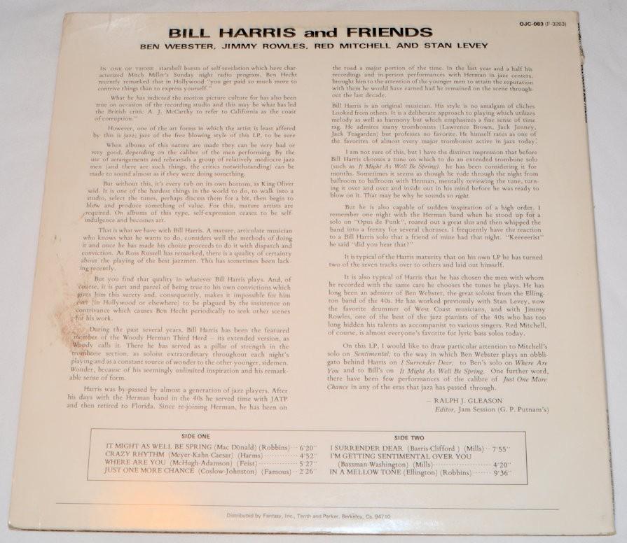 Harris, Bill And Friends, vinyl Record Album LP, Jazz, Ben ster