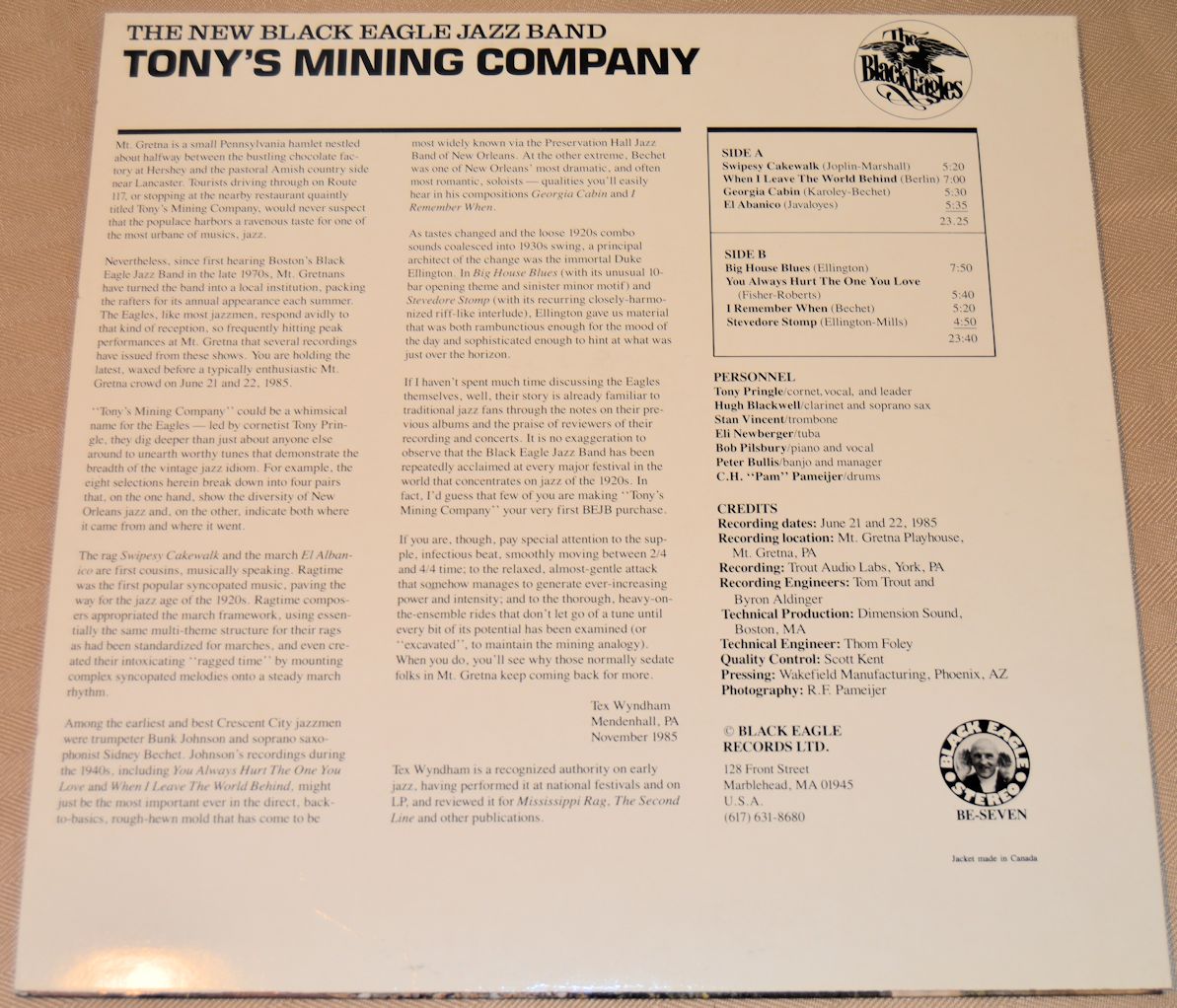 Black Eagle Jazz Band - Tony's Mining Company