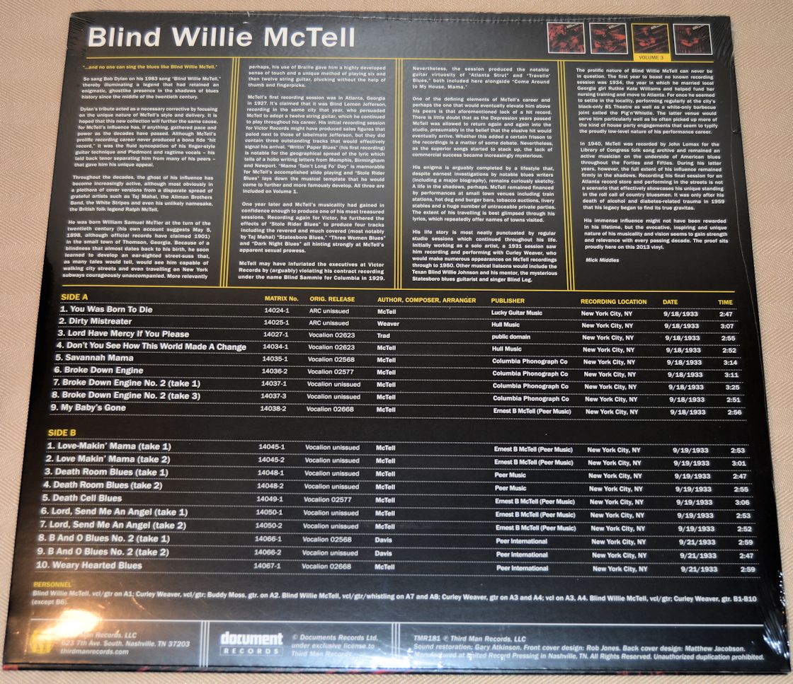 McTell, Blind Willie - Complete Recorded Works Volume 3