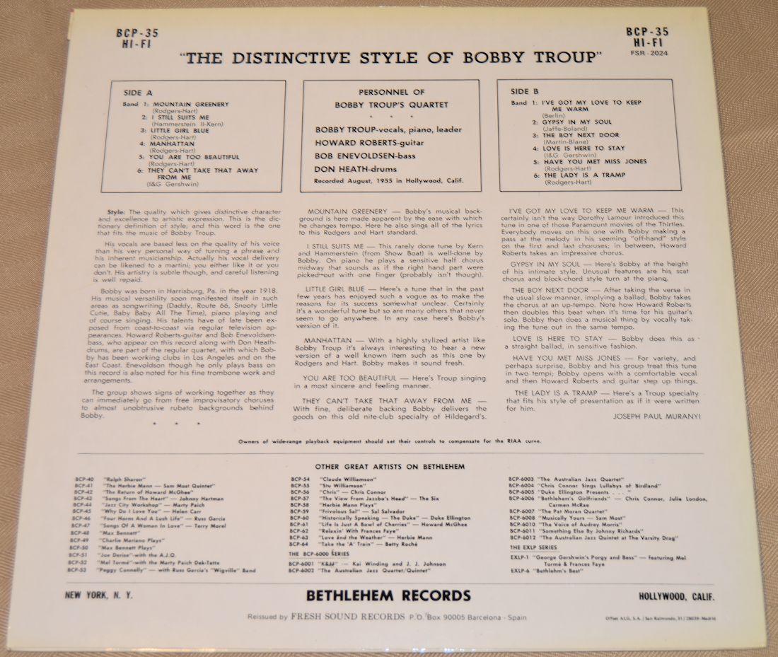 Troup, Bobby - The Distinctive Style Of