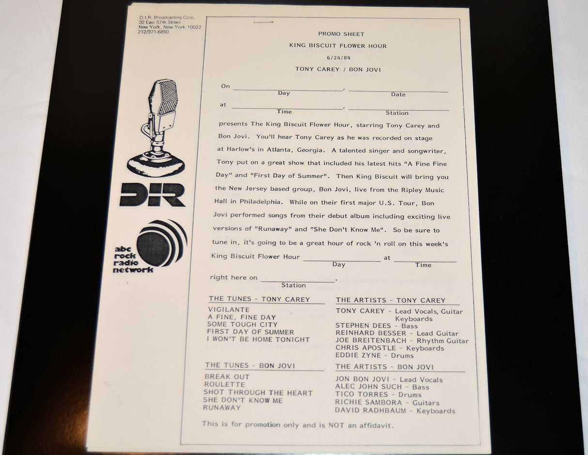 Bon Jovi/Carey, Tony - King Biscuit 6/24/84