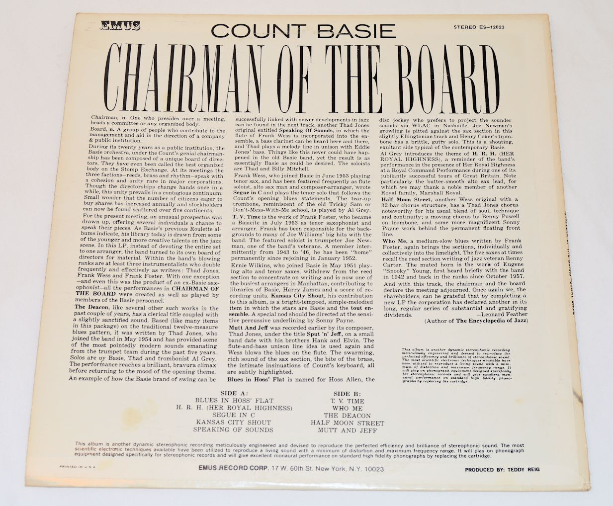 Basie, Count - Chairman Of The Board – Joe's Albums