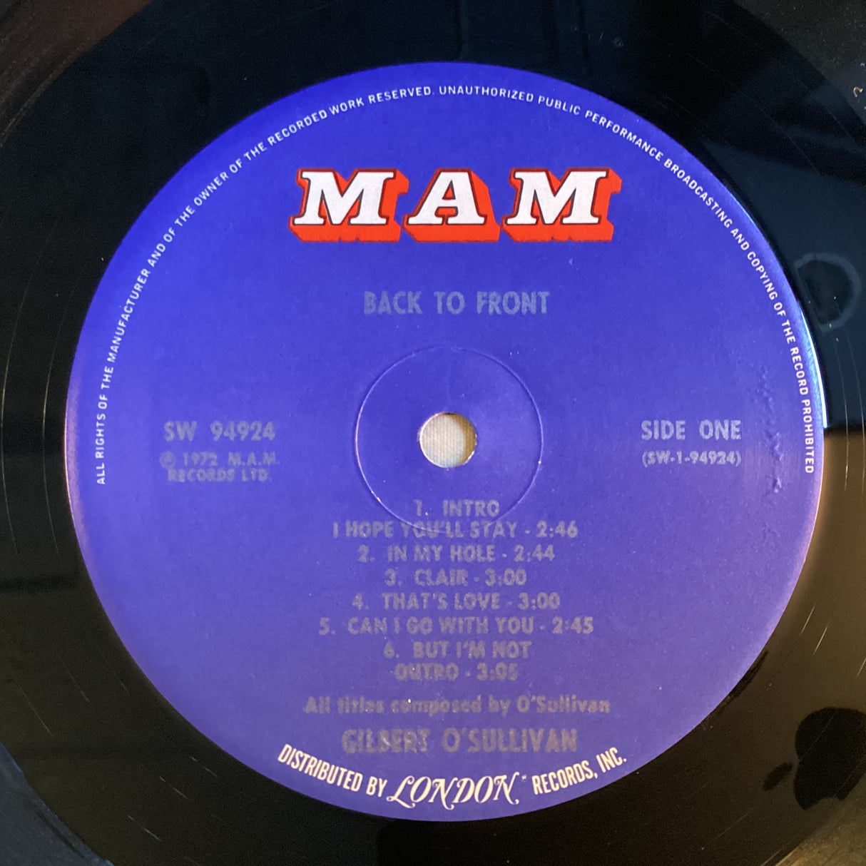O'Sullivan, Gilbert - Back To Front