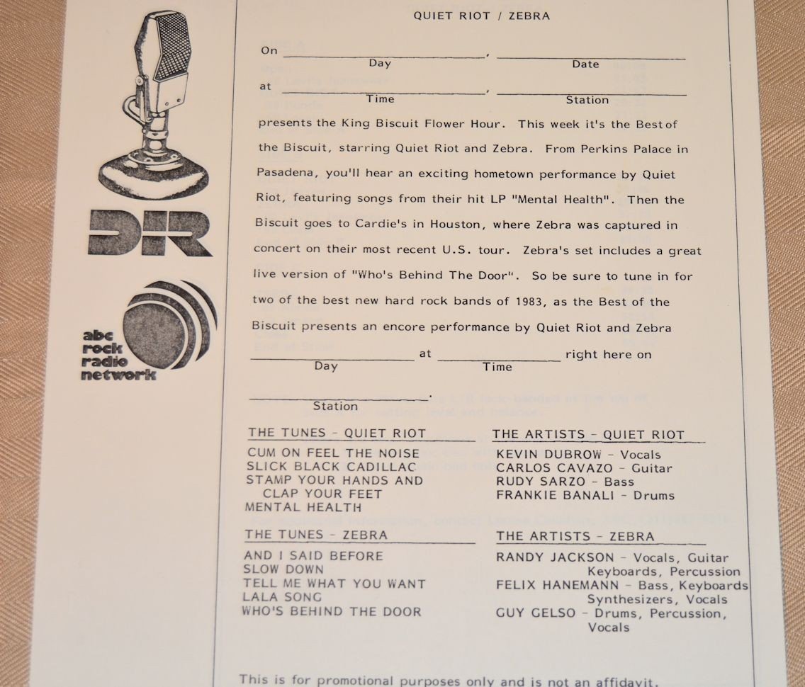 Quiet Riot/Zebra - King Biscuit 9/25/83