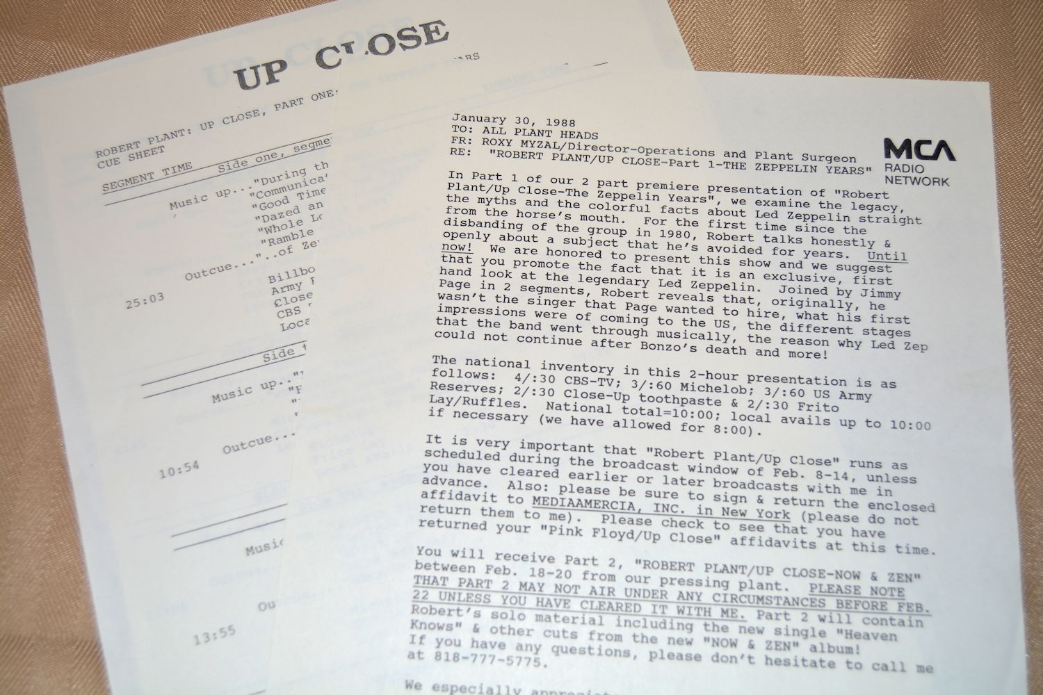 Plant, Robert - Up Close 1/30/88