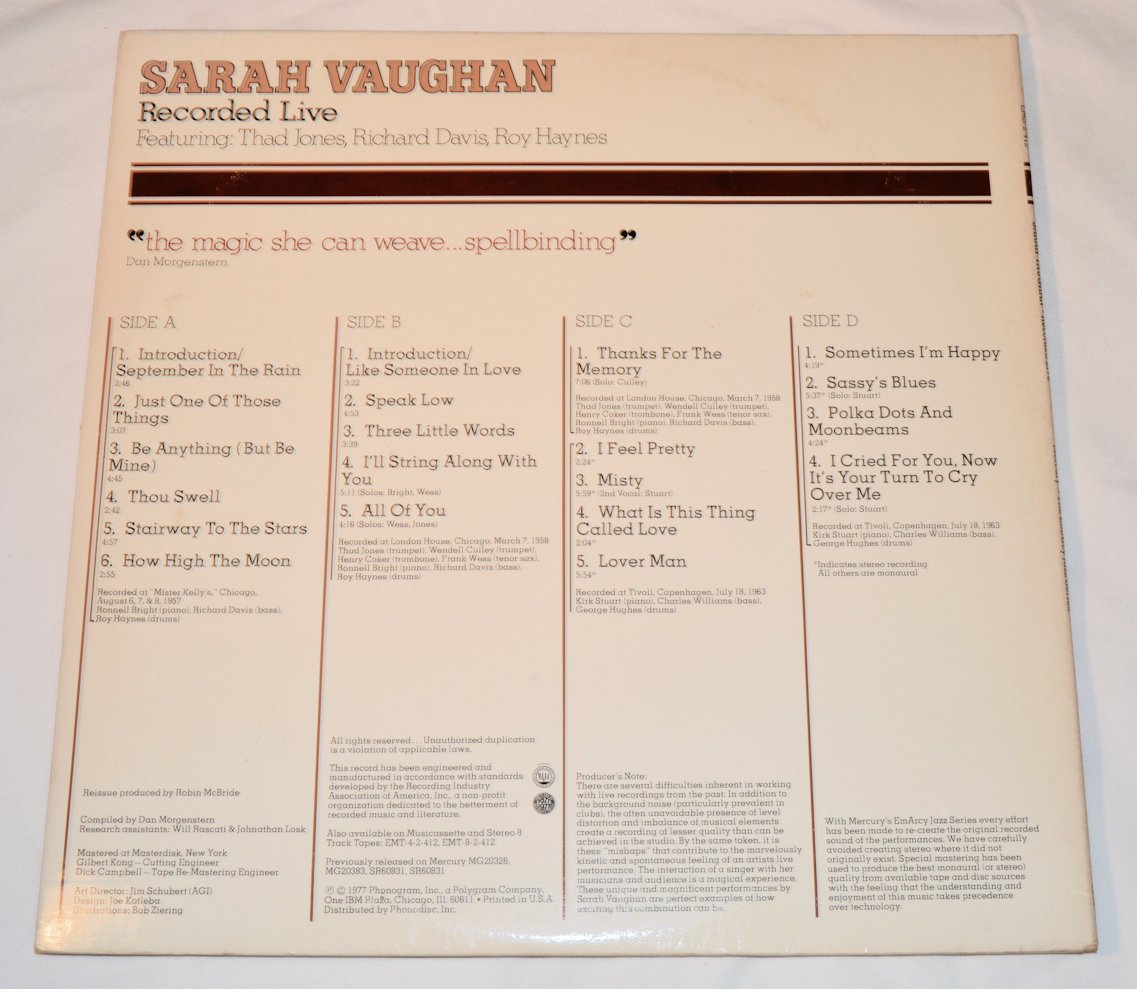 Vaughan, Sarah - Recorded Live