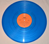 Blue vinyl record with an orange Epic label in the middle.